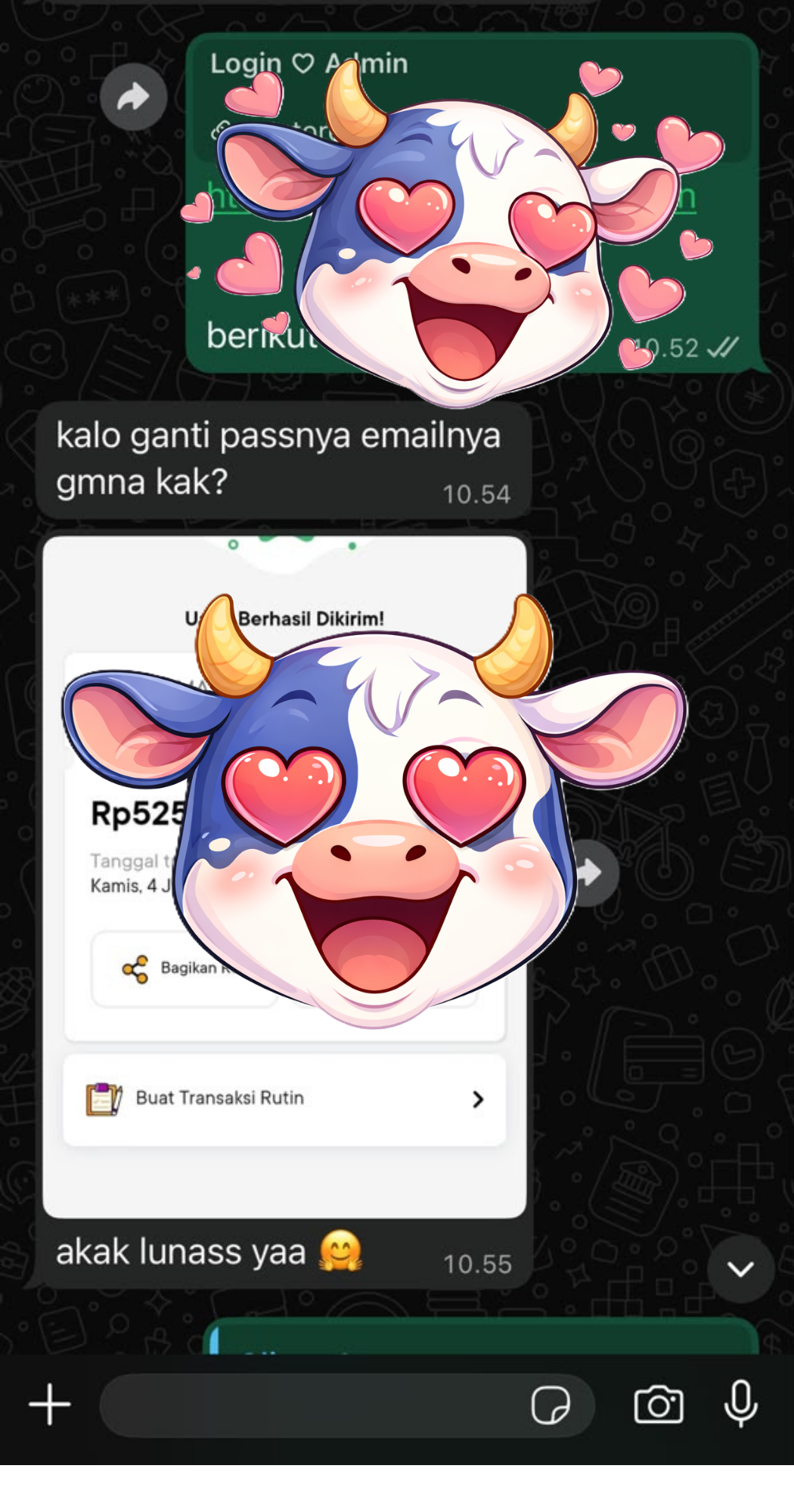 Bukti transfer Pelunasan + Serah Akun Rp525.000