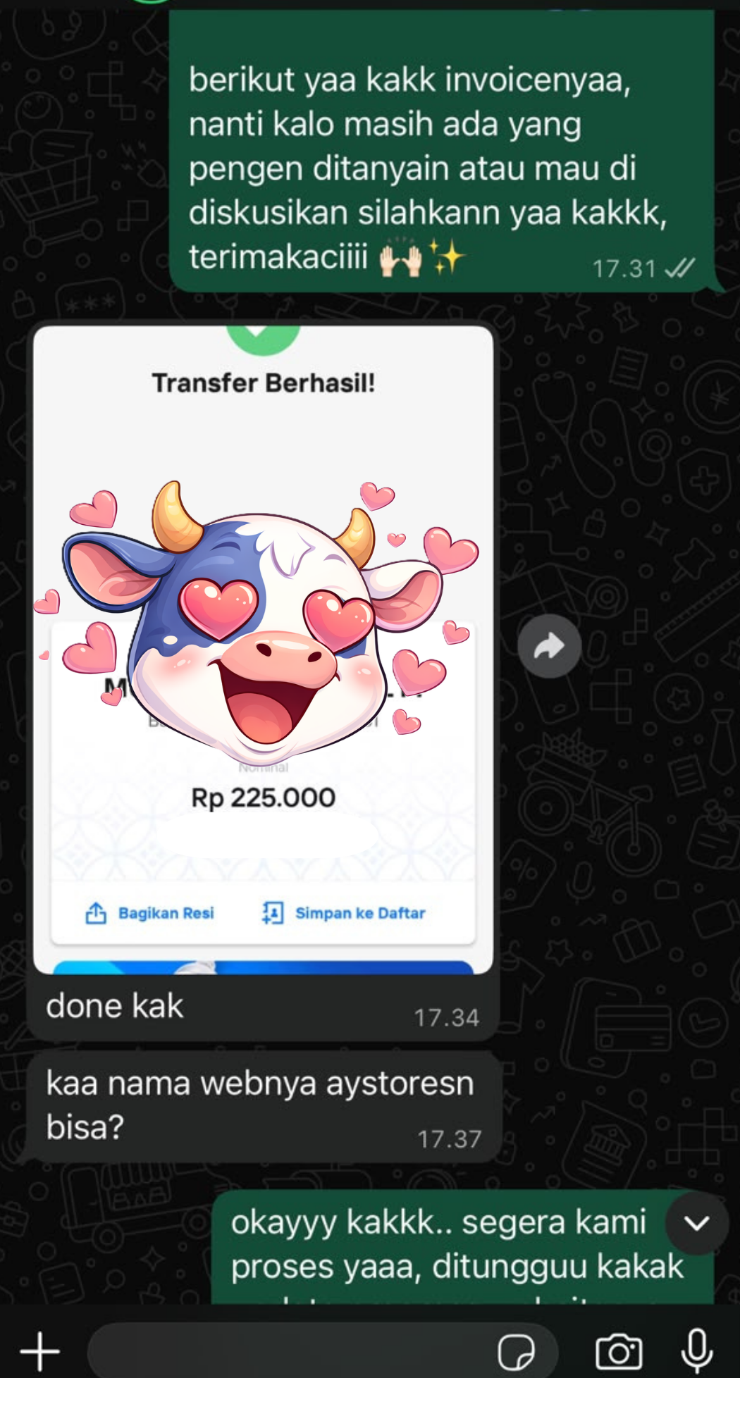 Bukti transfer Pembayaran Invoice Rp225.000